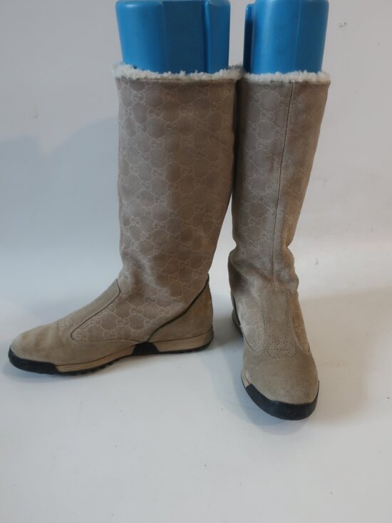 Gucci Shoes - Authentic Womens Gucci Beige 163482 Guccissima Suede Shearling Boots 38 US/8